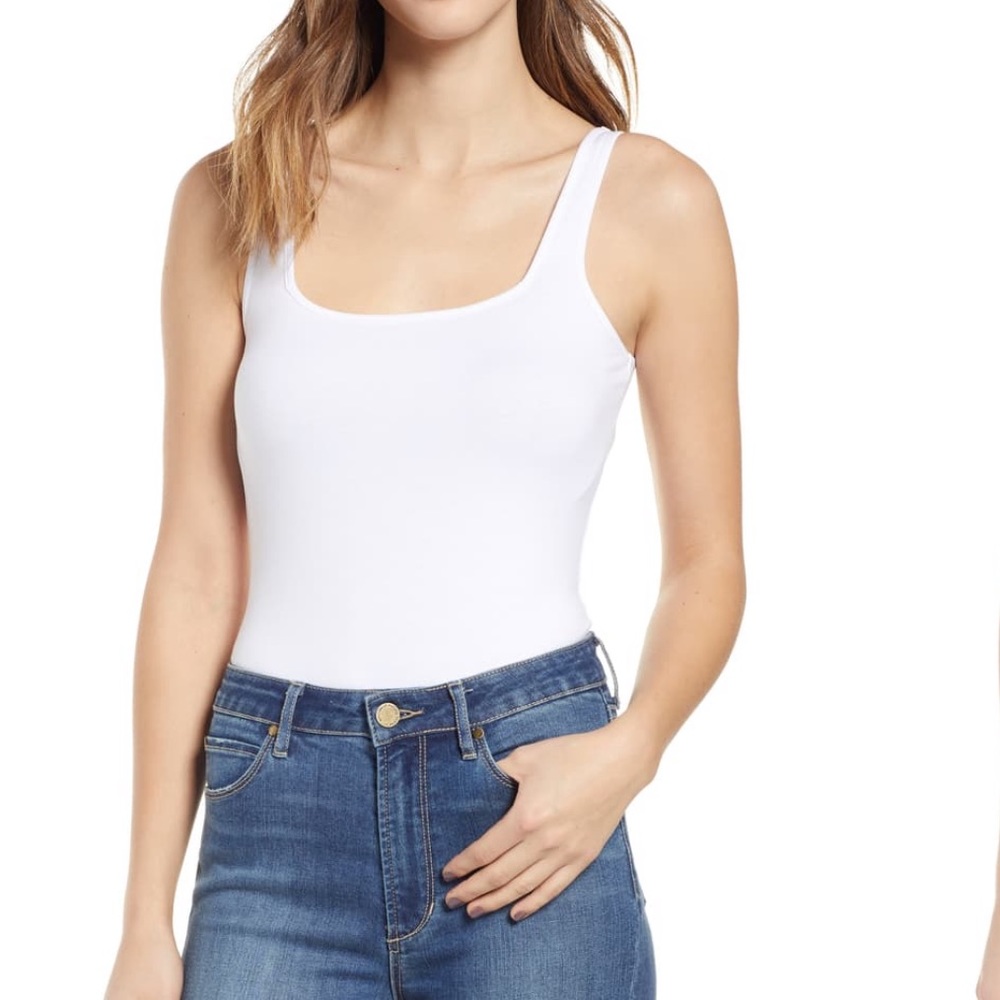BP Nordstrom white thong square neck bodysuit size